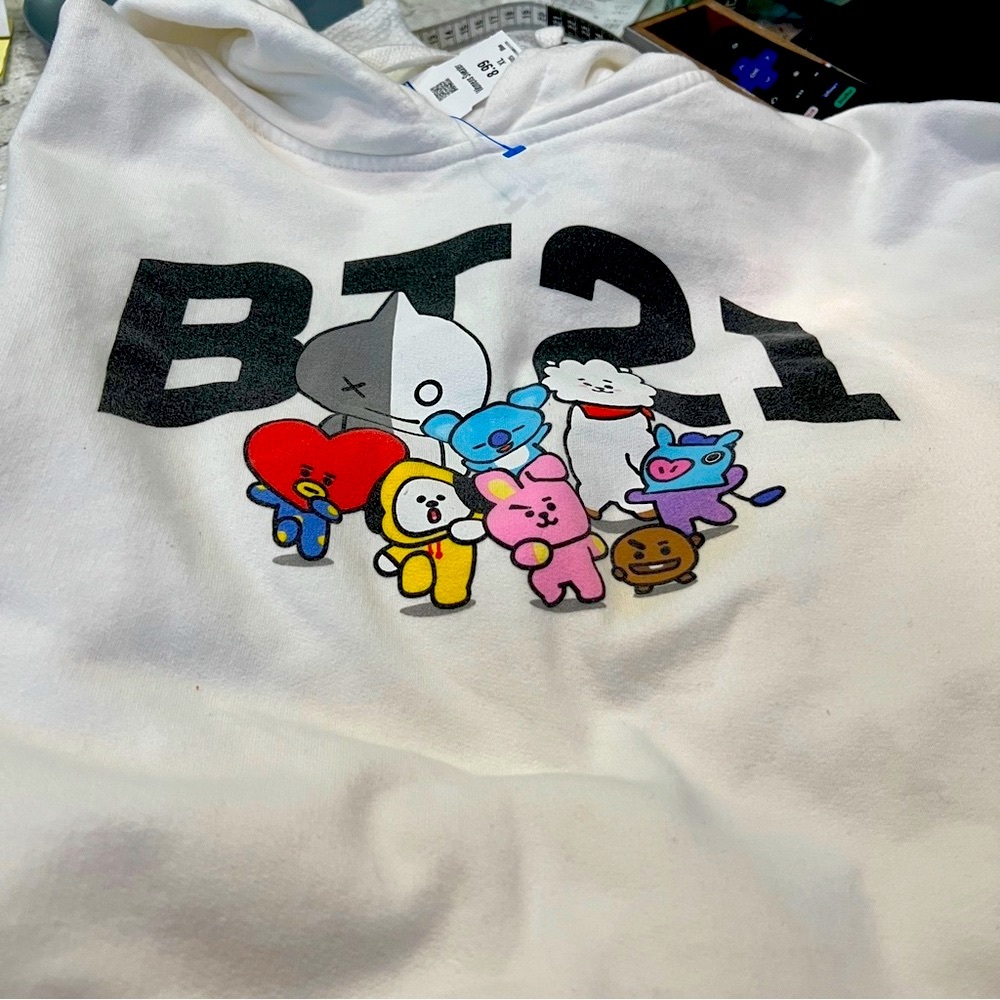 BT21 K-Pop Graphic Hoodie Pullover Sweatshirt Kangaroo Pocket Long Sleeves XL
